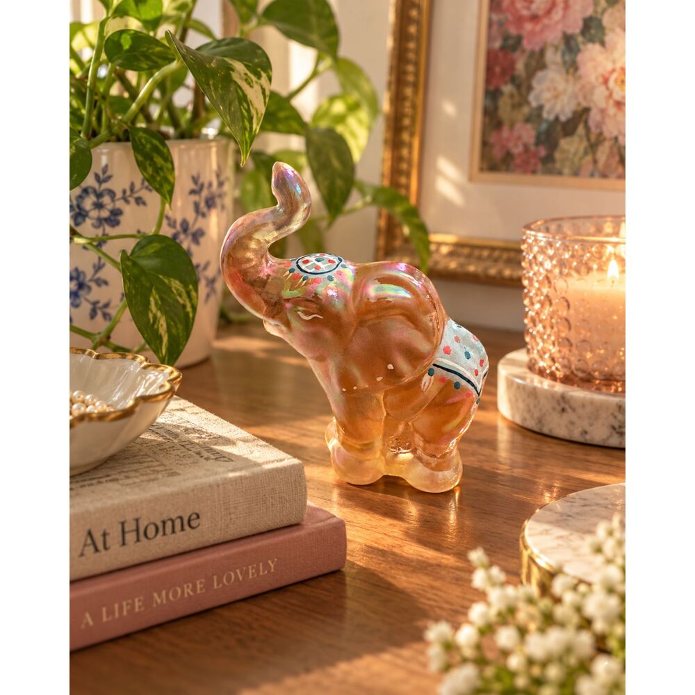 Fenton Art Glass Elephant Shelley’s Keepsakes Hand Painted Iridescent